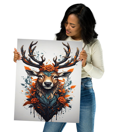 Deer In Floral Background Poster
