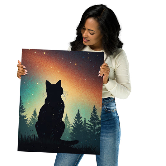 Lonely Cat Looking At The Mysterious Night Sky Poster